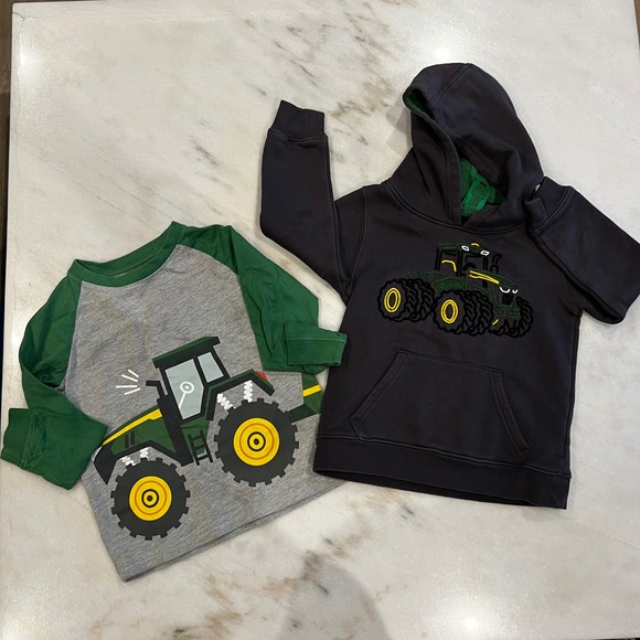 John Deere Other - John Deere Kids Bundle Tractor Long Sleeve Shirt Hoodie Boy Gray